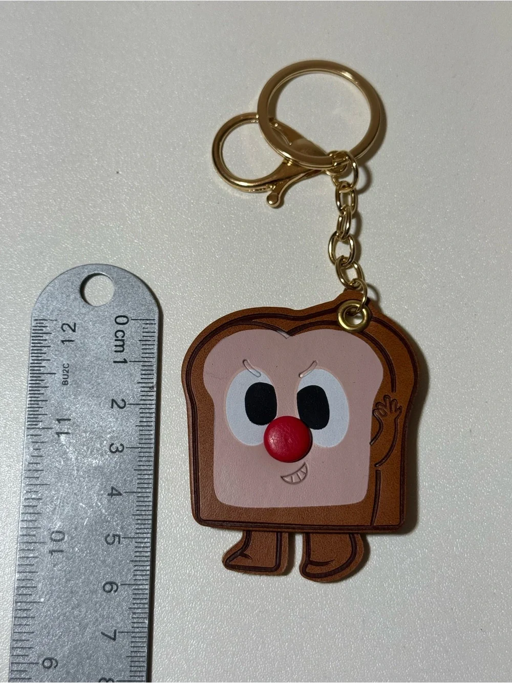 Brown Toast Character Keychain with Red Nose